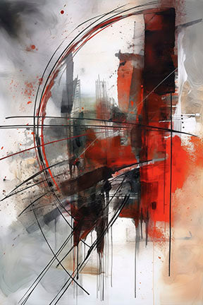 Abstract red motion canvas art with bold black brush strokes in MDF frame