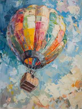 Colorful hot air balloon painting on premium canvas with MDF frame and glass front panel
