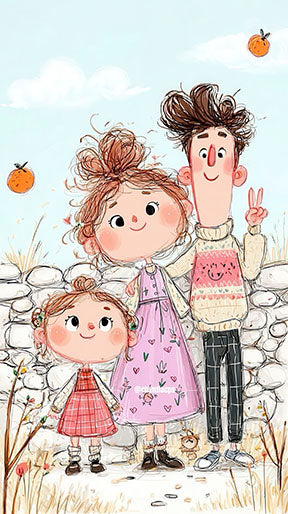 Whimsical family wall art canvas with pastel tones and MDF frame