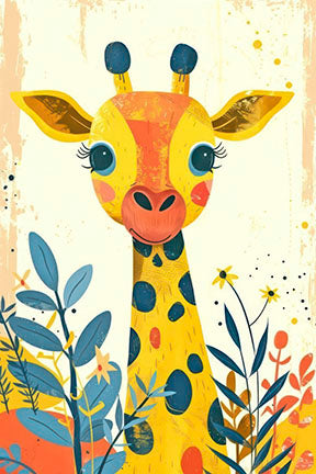 Cute giraffe nursery wall canvas with cheerful illustration on premium material