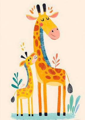 Giraffe mother and baby illustration canvas nursery decor