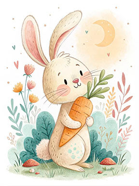 Cute Bunny Nursery Wall Canvas with pastel bunny illustration on premium canvas in MDF frame for nursery decor