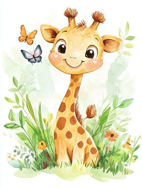 Cute giraffe nursery wall art canvas with soft watercolor illustration and MDF frame
