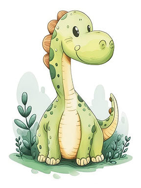 Cute Dinosaur Kids Canvas with friendly green dinosaur illustration and MDF frame