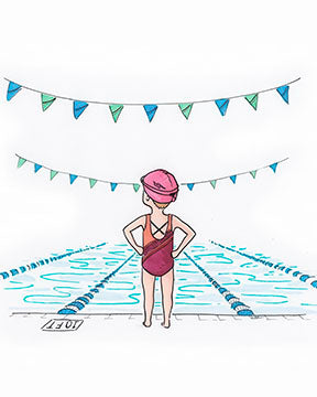 Young swimmer kids canvas illustration celebrating confidence and determination on premium water-resistant material