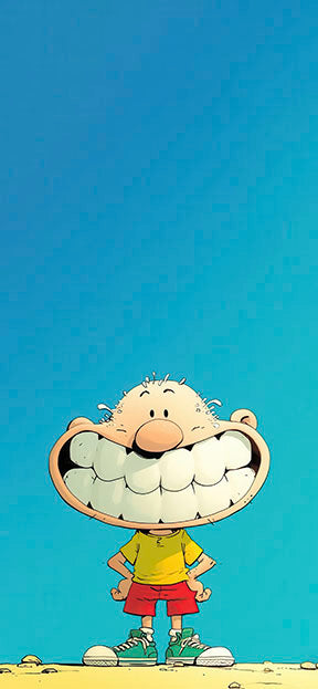 Funny big smile kids canvas with playful cartoon character on premium canvas