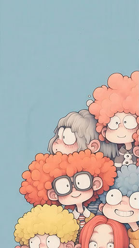 Cute friends peekaboo illustration of kids on premium canvas with MDF frame