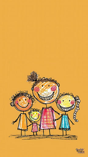 Happy family drawing on premium canvas with MDF frame and glass front panel, celebrating love and togetherness