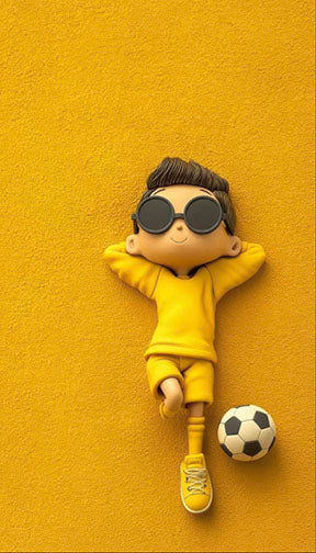 Cool soccer boy kids canvas illustration with confident boy and soccer ball on premium canvas