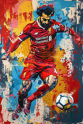 Abstract football player art on colorful canvas with MDF frame and glass panel