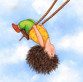 Playful Swing Kids Canvas art showing joyful child swinging in sky on premium canvas with MDF frame