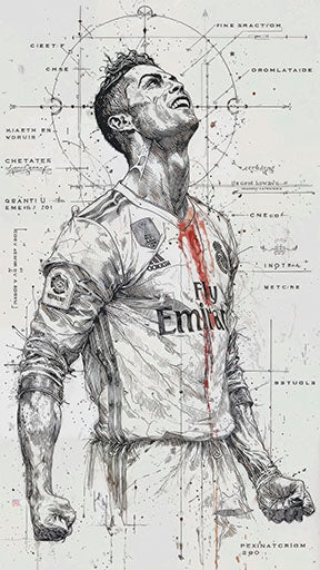 Football Legend Sketch hand-drawn canvas with MDF frame and glass front panel