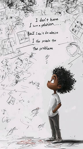Problem solver child illustration on premium canvas with MDF frame and glass front panel