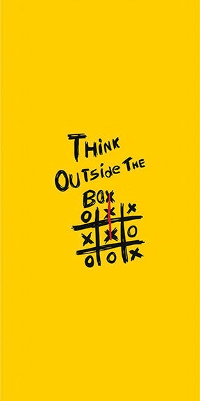 Yellow "Think Outside The Box" canvas with MDF frame and glass front, water-resistant and easy to clean