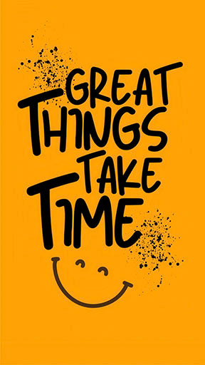 Great Things Take Time yellow motivational canvas with MDF frame and glass front panel