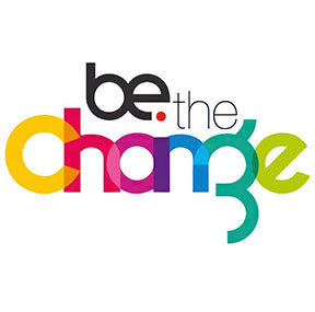 Bold colorful "Be the Change" typography on premium canvas with MDF frame and glass front