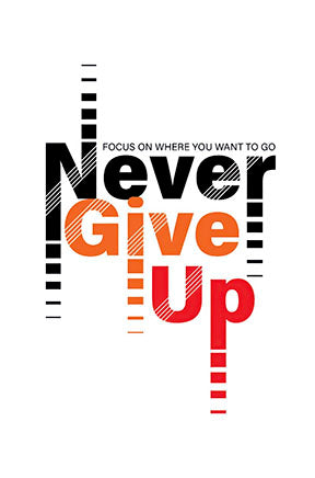 Never Give Up motivational bold typography canvas with MDF frame and glass front panel