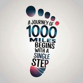 Inspirational Journey of 1000 Miles quote canvas with footsteps and MDF frame