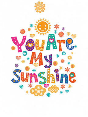You Are My Sunshine kids canvas art with bright typography, colorful flowers, hearts, stars, and smiling sun in MDF frame