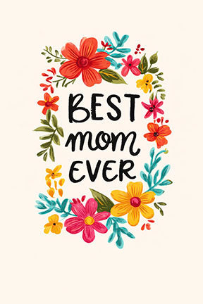 Best Mom Ever floral canvas art with colorful flower wreath and MDF frame