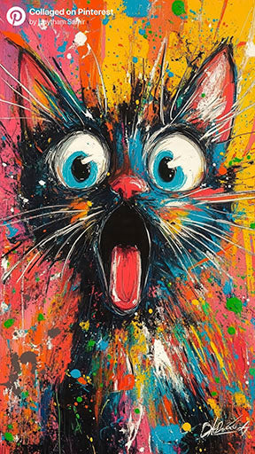 Colorful abstract cat portrait on vibrant pop art canvas with bold brush strokes and bright colors