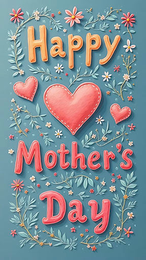 Happy Mother's Day floral canvas art with hearts and delicate pastel flowers in MDF frame