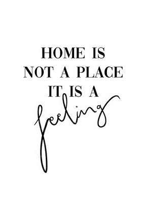 Home Is Not a Place It Is a Feeling Quote Canvas with minimalist black typography on neutral background in MDF frame