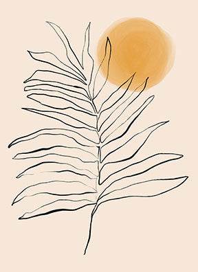 Wadi Home minimalist palm leaf and sun line art on neutral background. Modern wall decor.