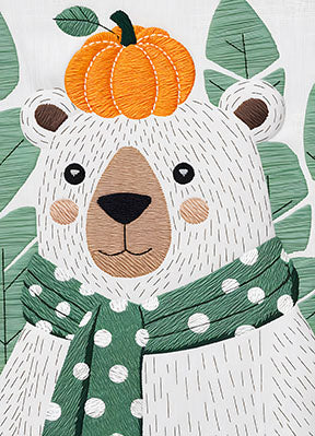 Wadi Home cute white bear with pumpkin hat and green scarf wall art for kids' room