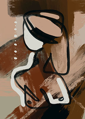 Wadi Home abstract line art canvas print featuring a figure in earthy tones of brown, cream, and black.
