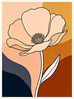 Wadi Home abstract poppy line art wall decor with terracotta, navy, and blush background. Modern minimalist art.