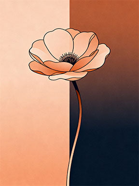 Wadi Home minimalist peach poppy illustration on gradient background wall art.