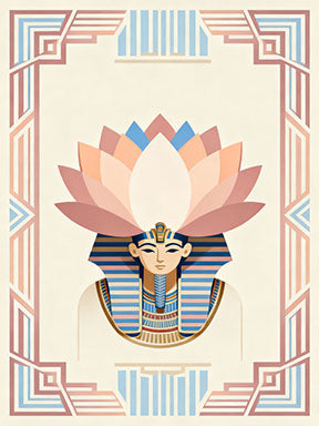 Wadi Home Egyptian Lotus Pharaoh Wall Art with pastel lotus headdress and geometric border.