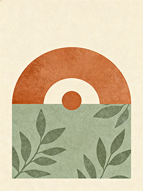 Wadi Home abstract geometric leaf artwork in terracotta and sage green, minimalist modern wall art.
