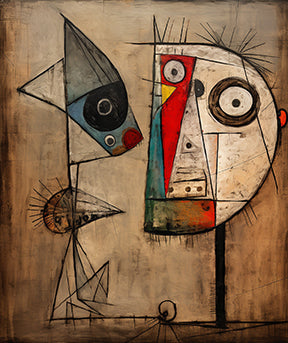 Wadi Home abstract wall art featuring two figures in earthy tones with bold lines and geometric shapes. Modern canvas art.
