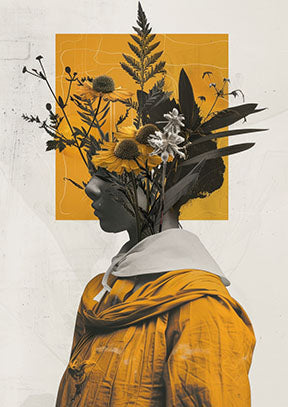 Wadi Home Botanical Head Portrait Wall Art featuring a profile silhouette adorned with yellow wildflowers and greenery.