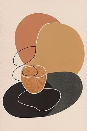 Wadi Home abstract organic shapes wall art in terracotta, ochre, and charcoal. Minimalist design with flowing lines.