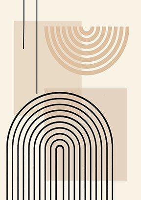 Wadi Home abstract geometric arch wall art in beige and cream with minimalist lines, mid-century modern style.
