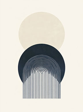 Wadi Home abstract geometric arch wall art in cream and navy, minimalist design with circular element.