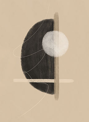 Wadi Home abstract geometric circle canvas art in beige, black, and white with minimalist design.
