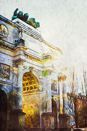 Wadi Home Impressionist Archway Canvas Wall Art featuring textured brushstrokes and vibrant colors of European architecture.