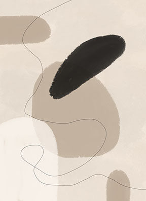 Wadi Home abstract organic shapes wall art in beige, cream, and black with minimalist line work.