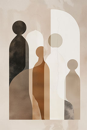 Wadi Home Abstract Family Figures Wall Art in beige, brown, and black. Modern minimalist print.