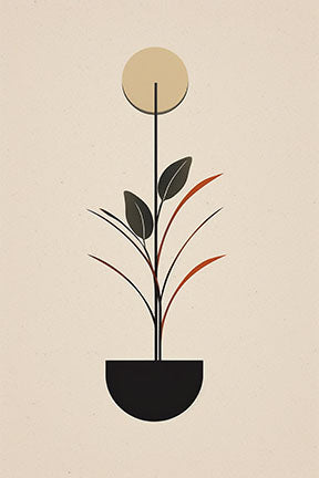 Wadi Home minimalist botanical plant artwork with a black pot and beige background.