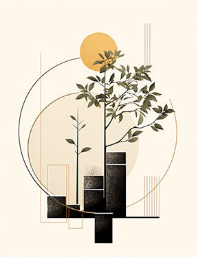 Wadi Home abstract botanical tree wall art with minimalist design, neutral colors, and geometric elements.