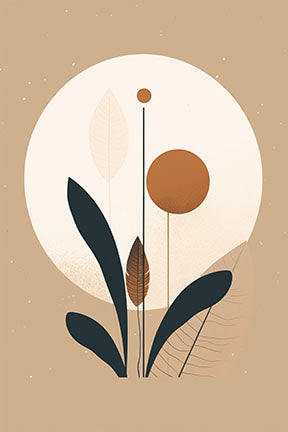 Wadi Home abstract botanical circle wall art with earthy tones and minimalist design. Features organic shapes and modern nature elements.