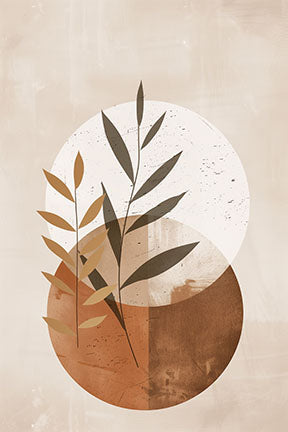 Wadi Home abstract botanical circles wall art in terracotta and neutral tones, featuring overlapping circles and plant stems.