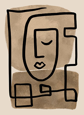 Wadi Home abstract face line art print with black lines on a neutral background, modern minimalist wall art.