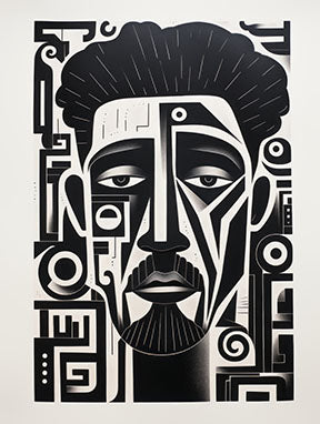 Wadi Home abstract geometric portrait wall art, monochrome black and white design with sharp lines and patterns.