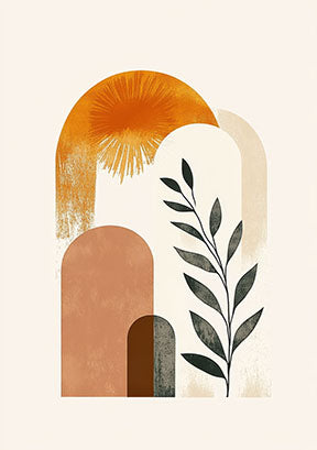 Wadi Home Abstract Arch Botanical Wall Art with terracotta, beige, and green arches and a botanical branch.